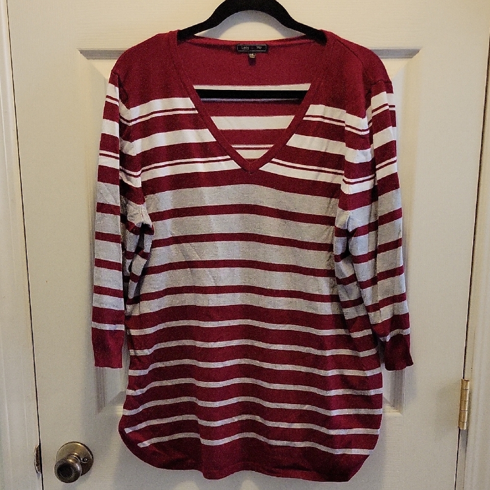 Lety & Me XXL Striped V-Neck Sweater